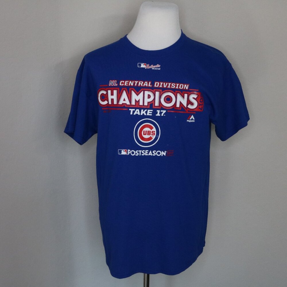 Majestic Chicago Cubs Postseason 2017 Men's Shirt * Large L * NEW NWT * Blue Red